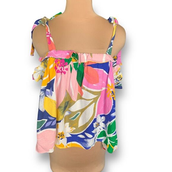 Eloquii Paradiso Print Tie Strap Crop Top Plus 22 Tropical Floral Pink Ruffled - Picture 2 of 10